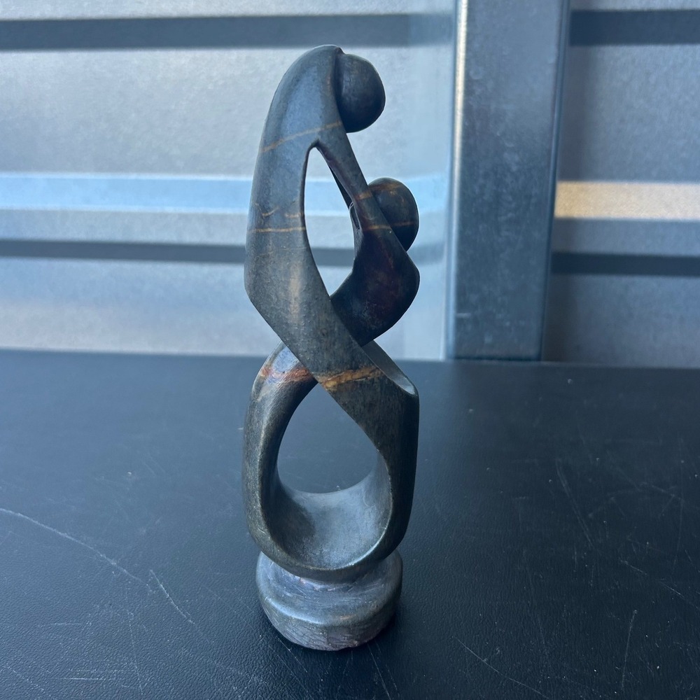 Abstract Mother and Child Stone Sculpture Hand Carved African Shona Art 7.5"